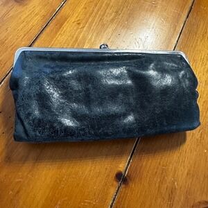 Hobo International Lauren Black Distressed Leather Double Frame Clutch Wallet